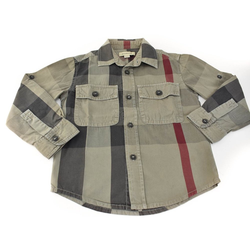 BURBERRY Olive Green, Nova Check Long Sleeve Shirt